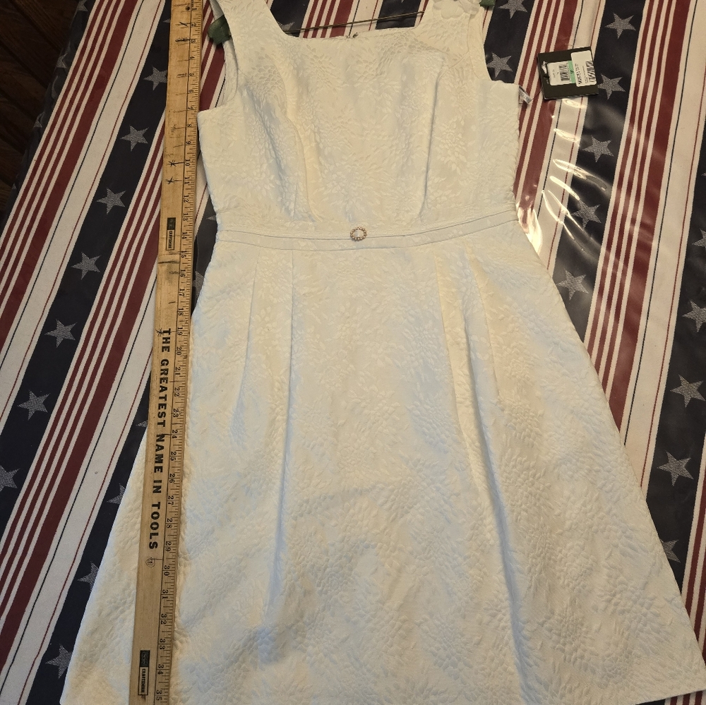 NWT Ellen Tracy White Sleeveless Pleated Mini Dress